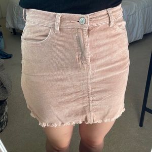 Brandy Melville Stretchy Pink Corduroy Mini Skirt Raw Edge